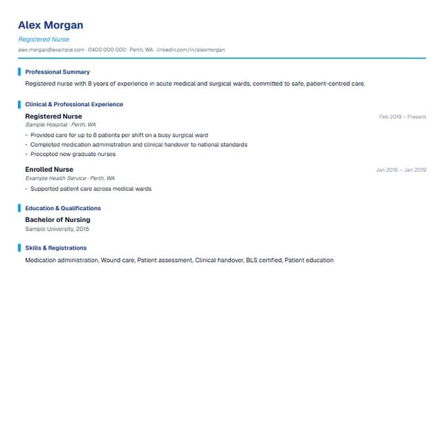 Healthcare Australian resume template preview — Nurses, doctors and allied health